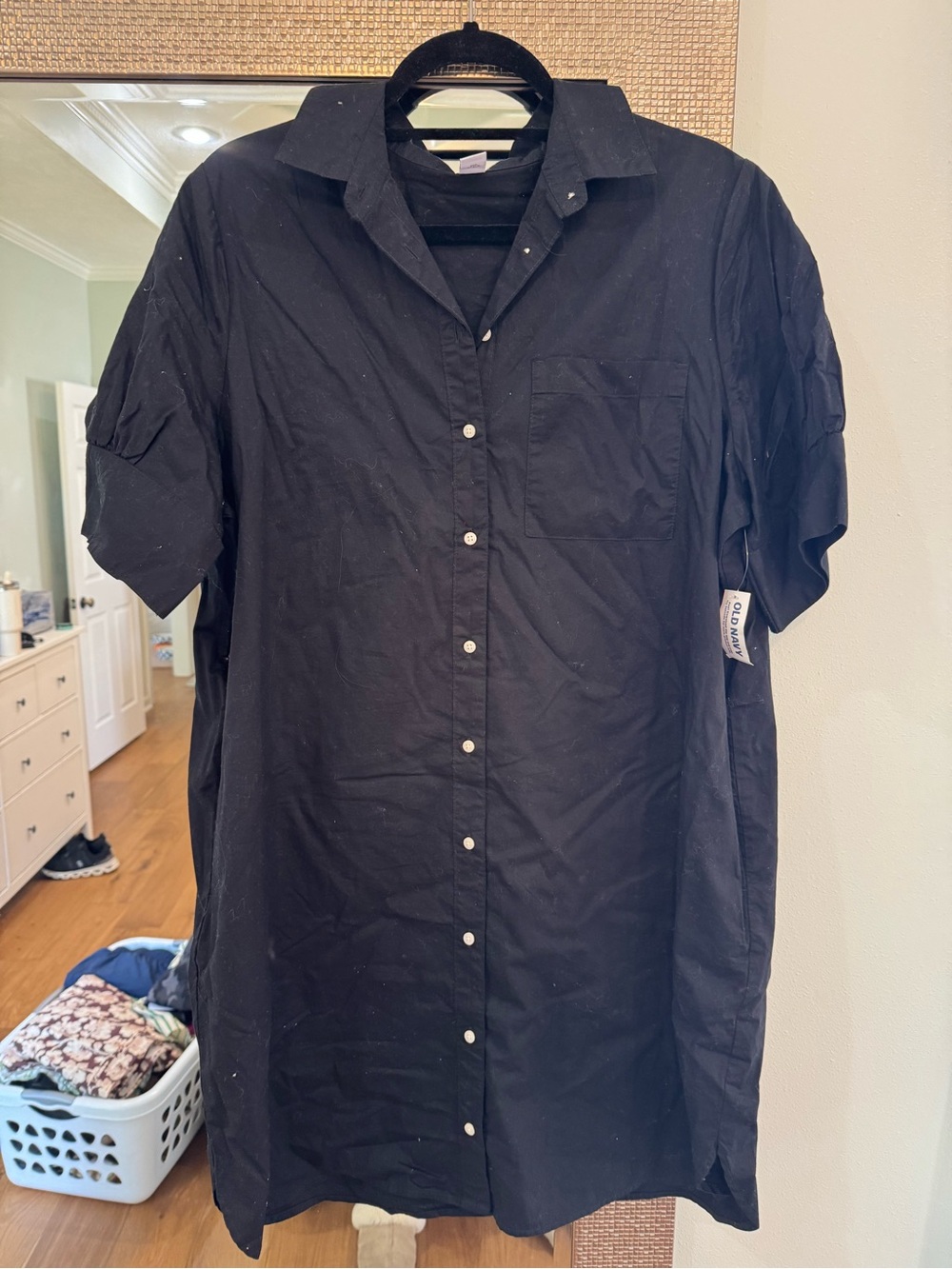 Old Navy Black Short Button-Up Mini Dress